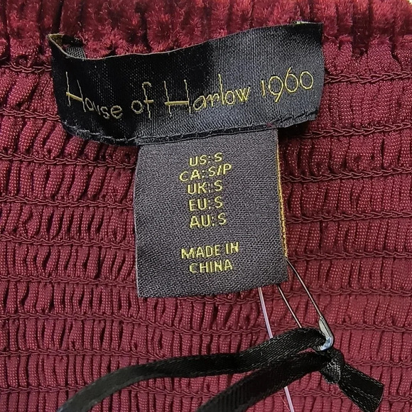 House of Harlow 1960 Burgundy Velvet Mini Dress with Shoulder Ties, S, NWT - Picture 4 of 12